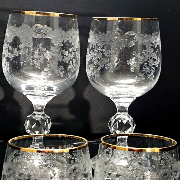 4 Crystalex Queens Lace Wine Glasses 5.75" handblown Bohemia Crystal etched glas - Picture 3 of 5